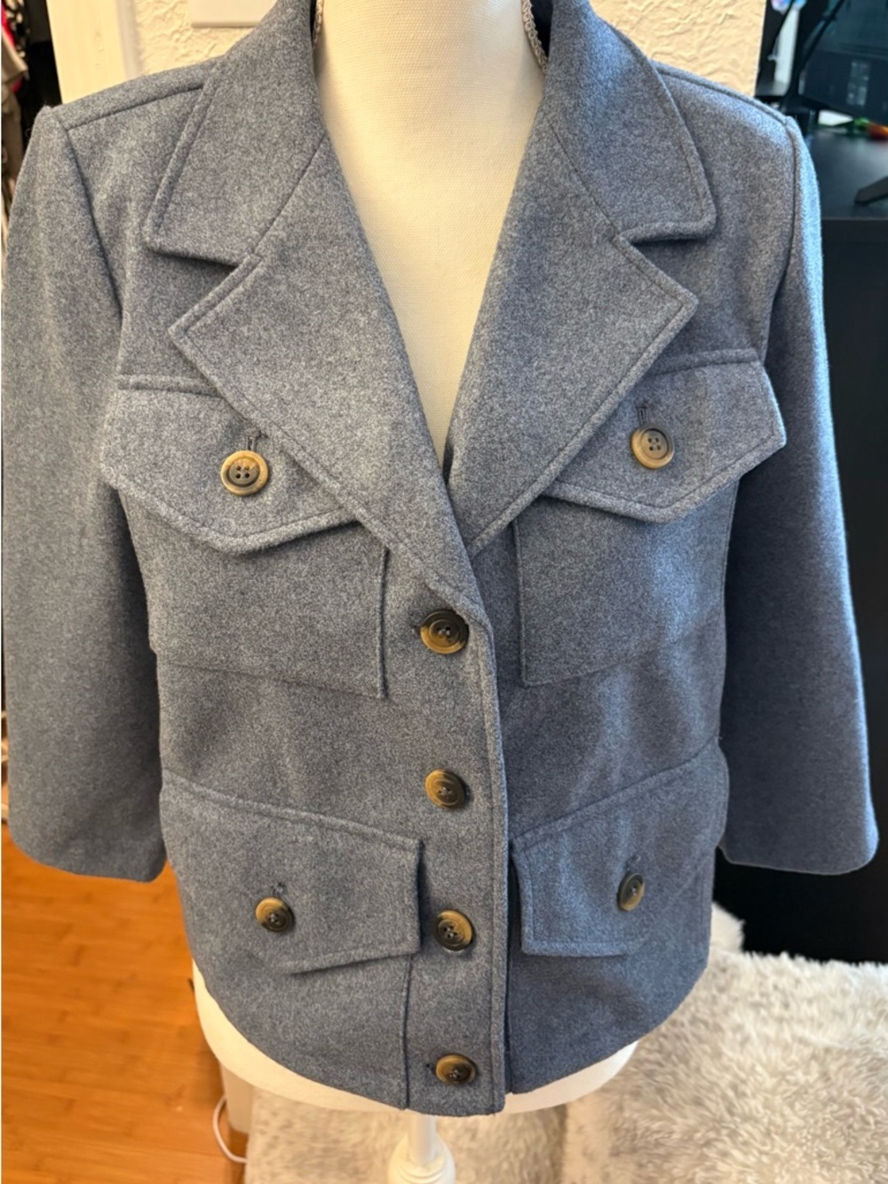 Women's Tailored Blue Wool-Blend Button Jacket